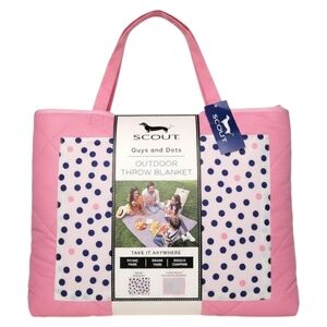 SCOUT Guys and Dots Outdoor Picnic Blanket Tote Pink Polka Dot Waterproof